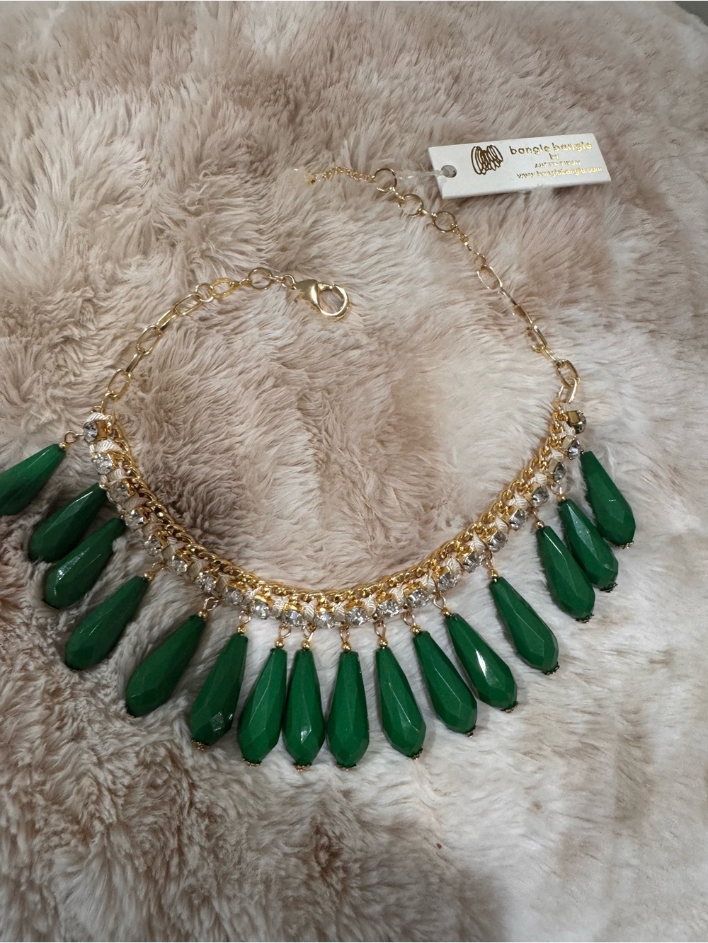 Amrita Singh Gold Necklace with Green Teardrop Stones